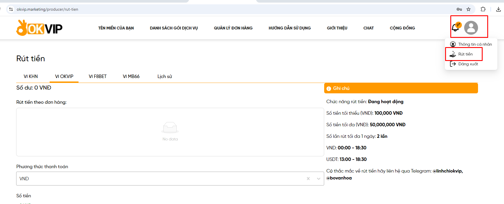 Hướng dẫn rút tiền okvip.marketing